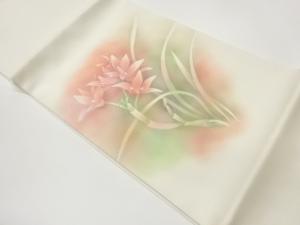 塩瀬銀彩花葉模様開き名古屋帯（額縁仕立て）